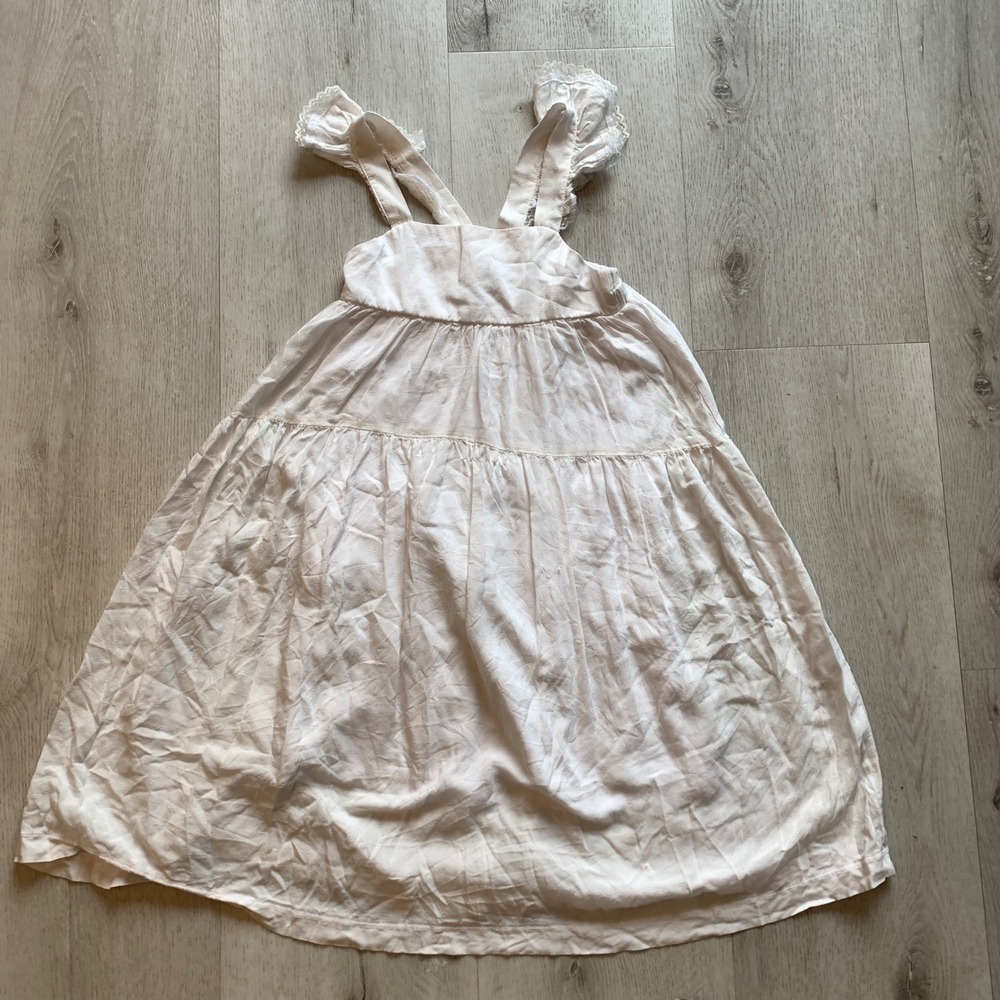 PAADE MODE Girls' Tiered Cotton Midi Dress Ruffle Straps 8Y‎ Beige/Ivory